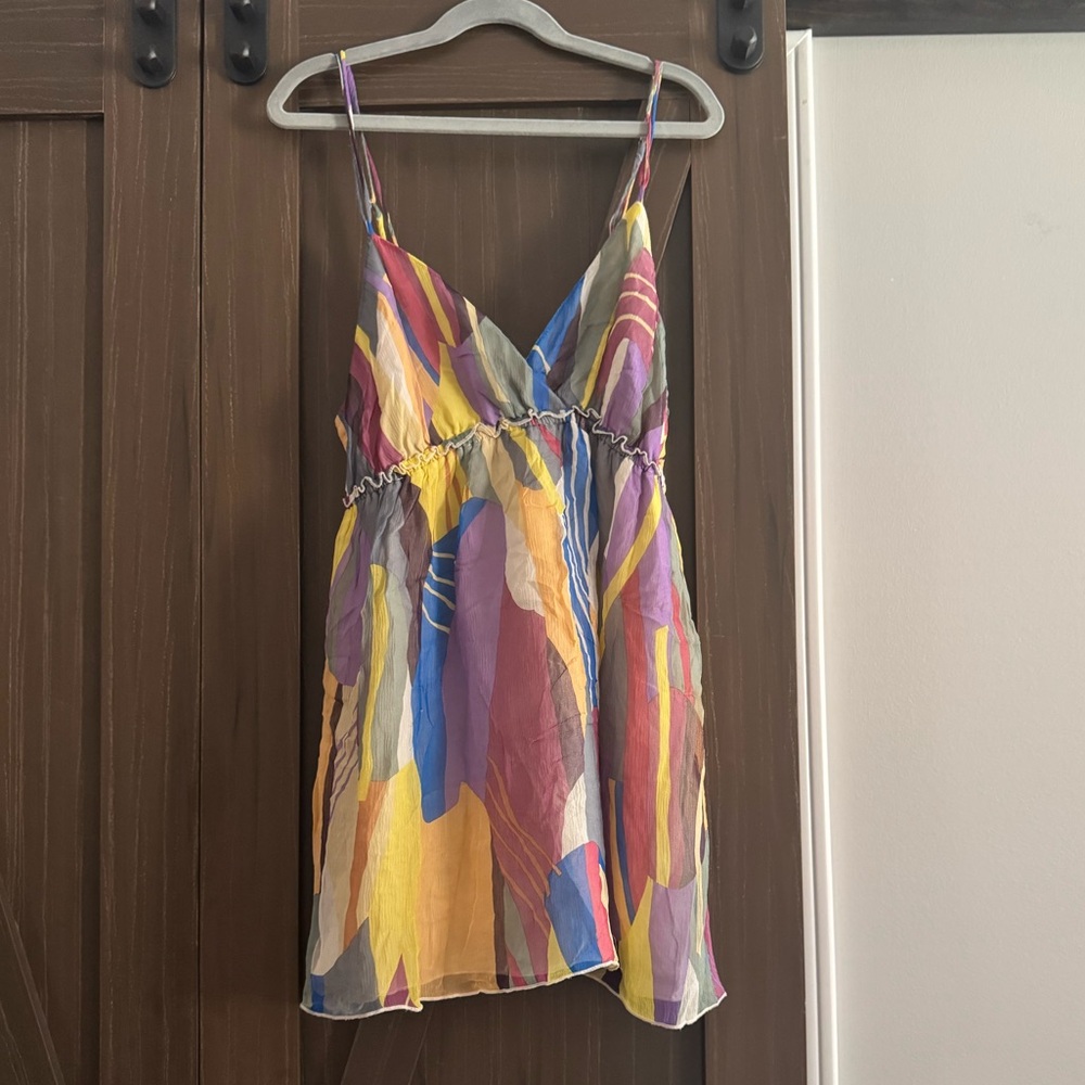 Matty M Colorful Women's 100% Silk Spaghetti Strap babydoll style Top